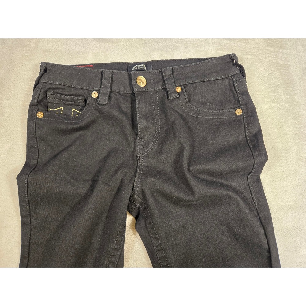 True Religion Jennie Mid Rise Super Skinny Jeans Black Gold‎ Stitch 28x29